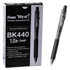 Pentel WOW BK440-A Black Ink Retractable Ballpoint Pen, 1.0mm Medium, Box of 12