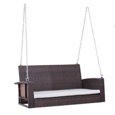 Modern 550lb 2-Person Woven Outdoor Swing with Removable Plush Cushion