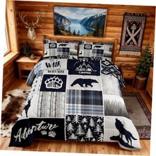 Deer Bear Kids Comforter Set Size,Wolf Hunting Adventure Queen Adventure 01