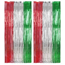 Party Fringe Backdrop Red Silver Green 3.2 x 6.6 Ft