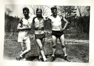 VTG 1940s Photo Handsome Beefcake Men Affectionate Swimsuit Bulge Gay Interest