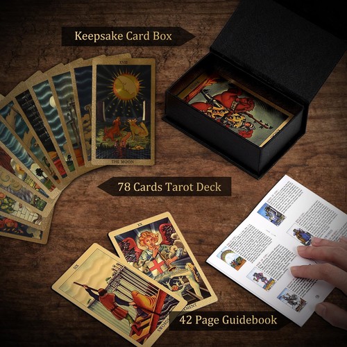 78 cartas del tarot con guía, baraja de tarot Rider Waite, cartas del tarot de lámina dorada D... - Imagen 5 de 7