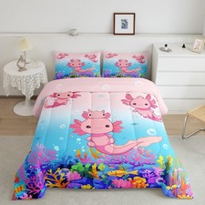 Boys Girls Cute Axolotl Comforter Set Twin Size, Ocean Sealife Bedding Set Ki...