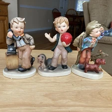 3 Vtg. Porcelain Bisque 6" Boy Figurine’s Hand Painted Maker Is ? SeeDescription