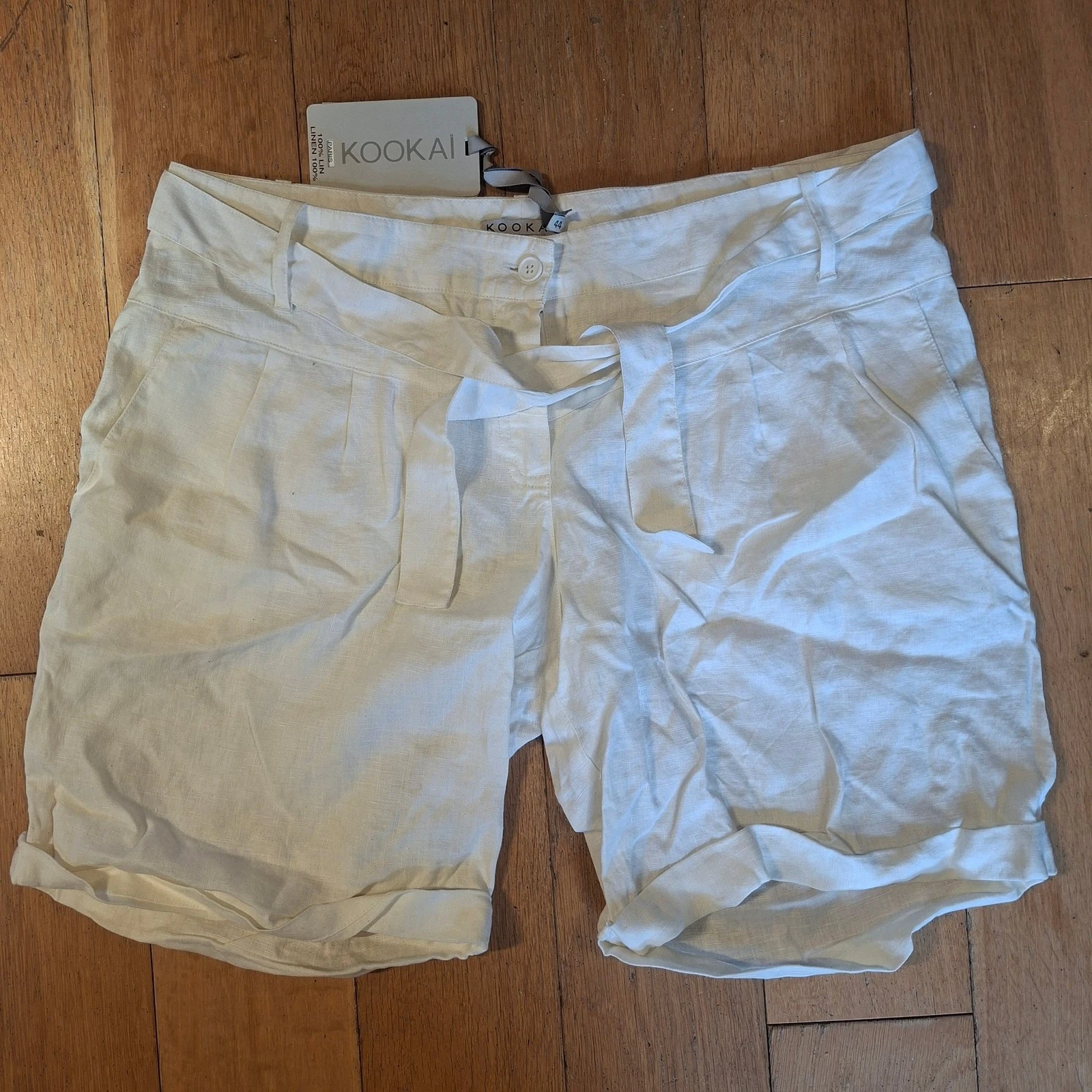 Kookai T1753 Linen Shorts Women's Size 44 Off White Casual Summer