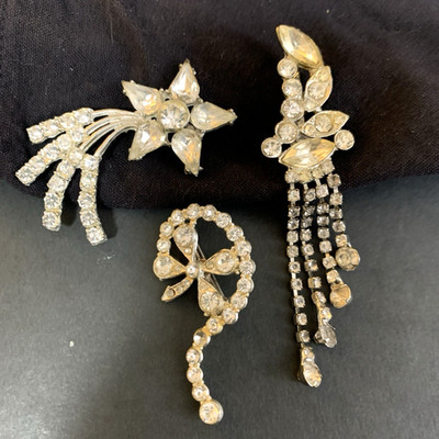 Vintage Brooch Pin Lot 3 Rhinestone Silver Tone Shooting Star Cascade Waterfall!