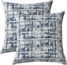 Jacquard Decorative Throw Pillow Covers for Couch Set of 2, 18X18 Inches, Navy B