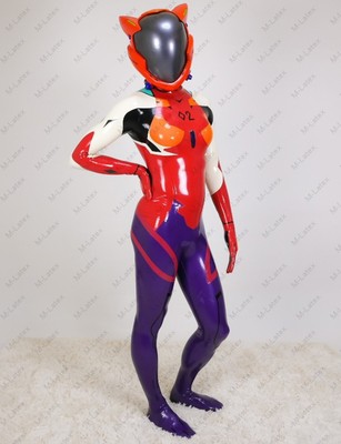 Latex polish EVA 02 Asuka Langley cosplay Catsuit gloves customized 0.4mm #1392