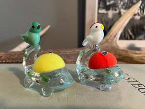 Two Vintage Handblown Glass Bird Pin Cushions