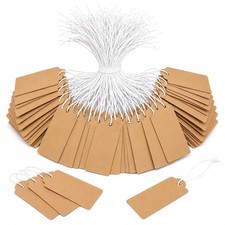 300 Pcs Small Price Tags with Elastic String, Brown Kraft Jewelry Tags for Prici