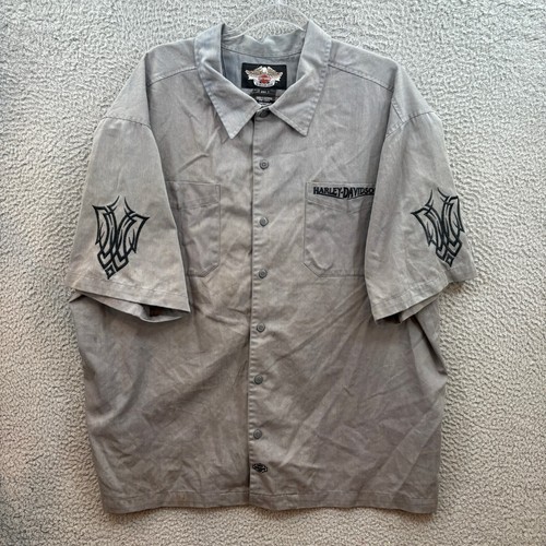 Harley Davidson Shirt Men 2XL Gray Button Up Motorcycle Bike Biker Hog Adult XXL