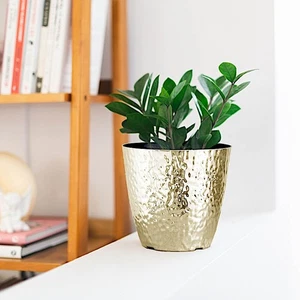 3 pcs 11" Round Plastic Flower Plant Pots Metallic Hammered Design Decorations - Picture 3 of 9