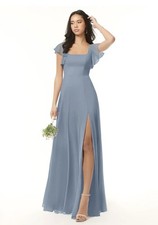 Azazie Bondi Dusty Blue A-Line Ruffled Chiffon Dress A6
