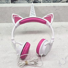 Girl Light Up Wired Unicorn Cat Headphones Pink White Rainbow Horn Tested