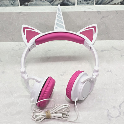 Girl Light Up Wired Unicorn Cat Headphones Pink White Rainbow Horn Tested