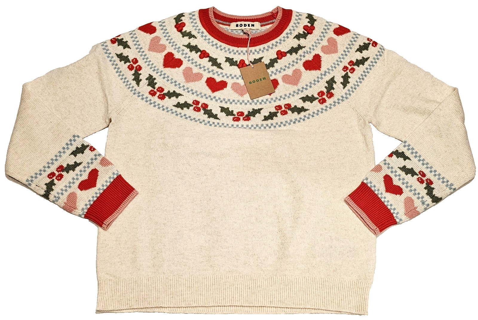 Boden Edie Fair Isle Sweater Holly Cream NWT New M image 2