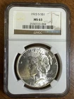 1923-S $1 Peace Silver Dollar NGC MS63 Choice BU Uncirculated Blast White Blazer