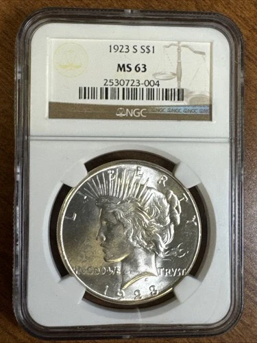 1923-S $1 Peace Silver Dollar NGC MS63 Choice BU Uncirculated Blast White Blazer