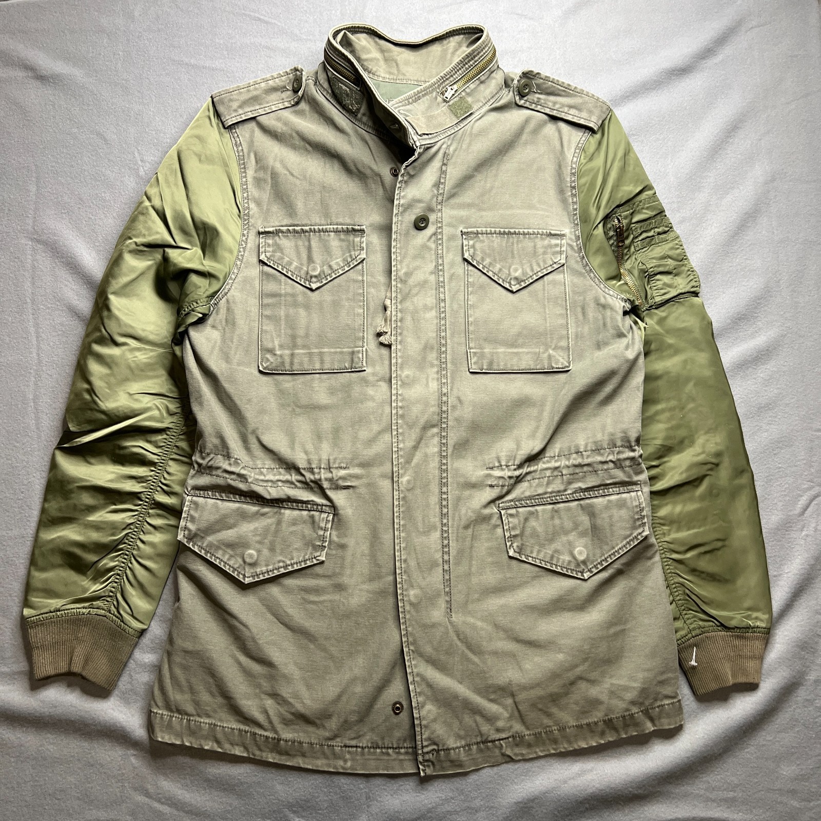 Alpha Industries Field Military Jacket Mens Large Olive Green Outdoor Snap Front