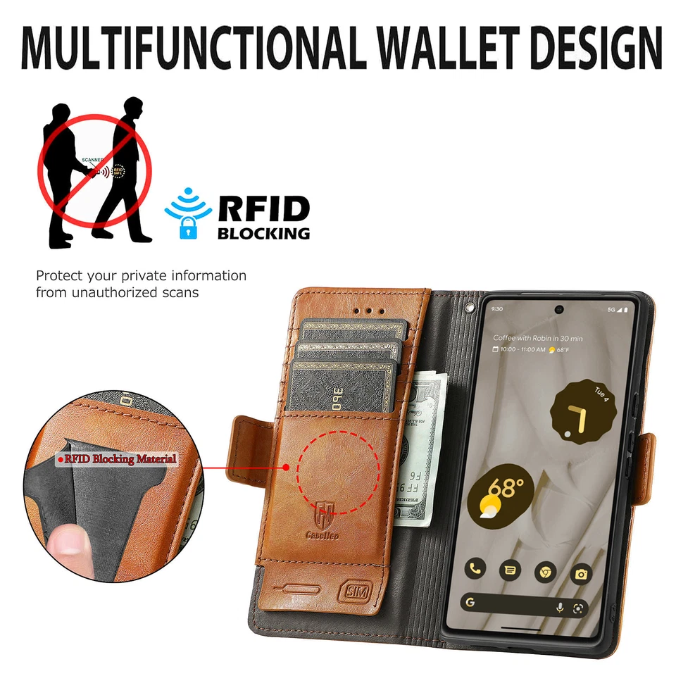 Para Google Pixel 10 Pro XL/9/8/7/6A Magnético Cuero PU Billetera Tarjeta Estuche Abatible Foto 2 de 4