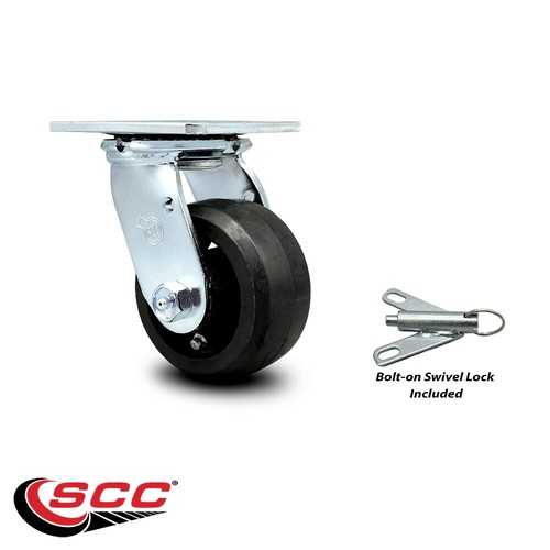 4 Inch Rubber on Steel Swivel Caster with Roller Bearing and Swivel Lock SCC - Picture 2 of 5