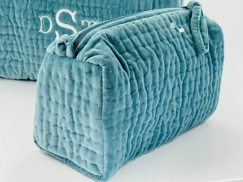 Винтажный Pottery Barn монограмма DST туалетных принадлежностей косметики сумка комплект пластиковый с подкладкой синий - Изображение 4 из 4