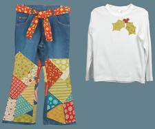 New Christmas Set Girl 5 5T Jeans Top Patches Holly Boutique Fun Party OOAK