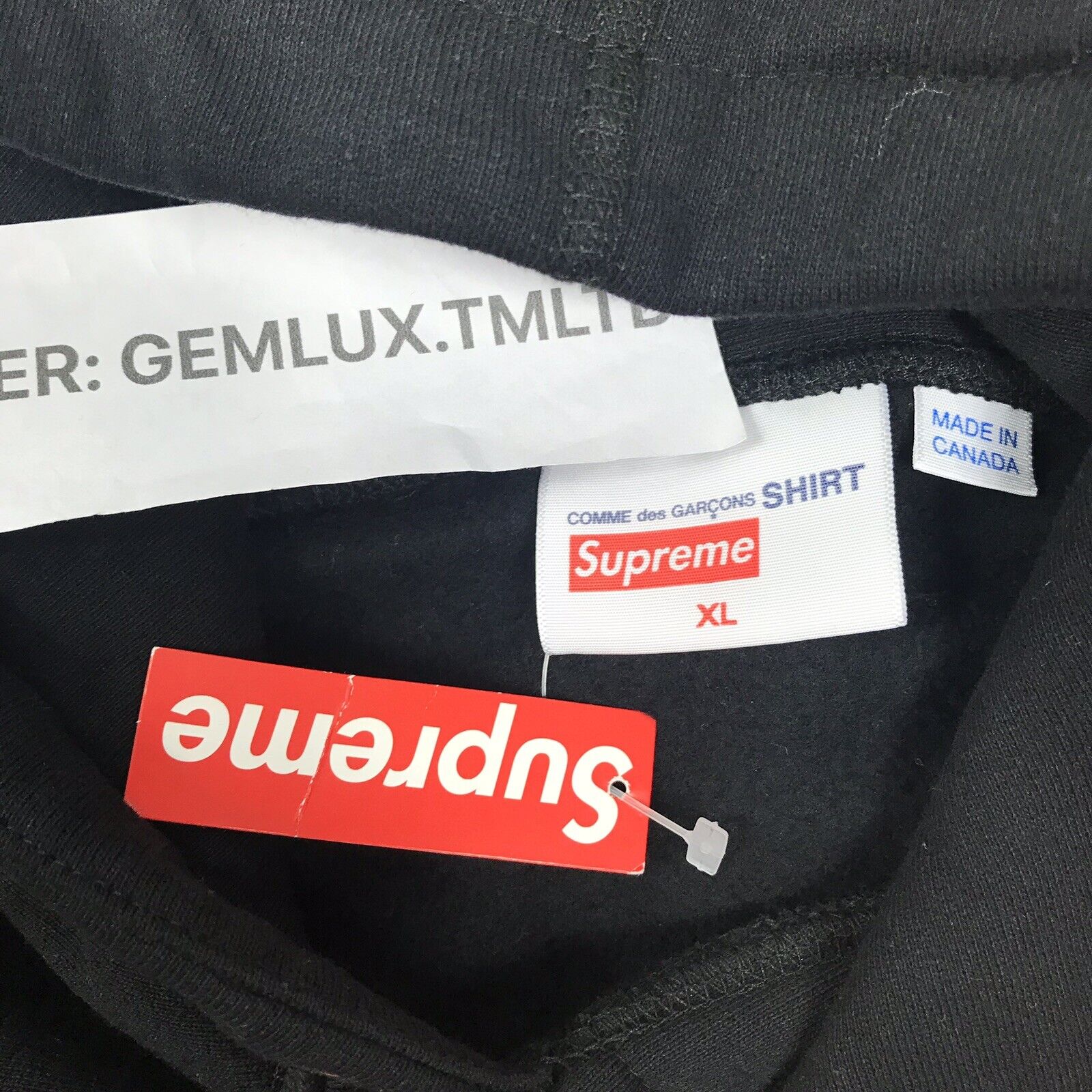 SUPREME x COMME DES GARCONS CDG BOX LOGO PRINT BLACK HOODIE SIZE: XL