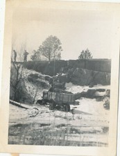 WWII 1940s US Army photo truck being towed to bottom of quarry