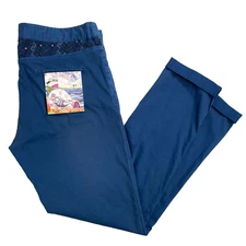 ODD MOLLY Wiggles Embroidered Chino Pants, Dark Sky Blue, Women's 4 (XL) NWT