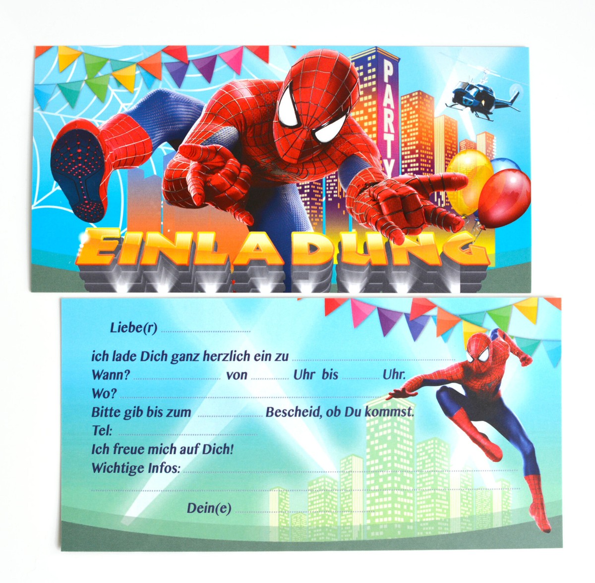 Spiderman Einladungskarten Set - 8 Karten + Umschläge Kindergeburtstag
