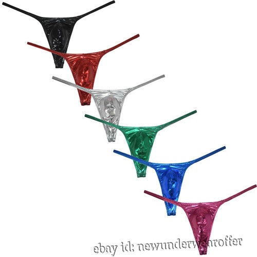 Men Soft & Elastic Wet Look Leather Bikini G-string Thong Jockstraps Underwear - Picture 1 of 14