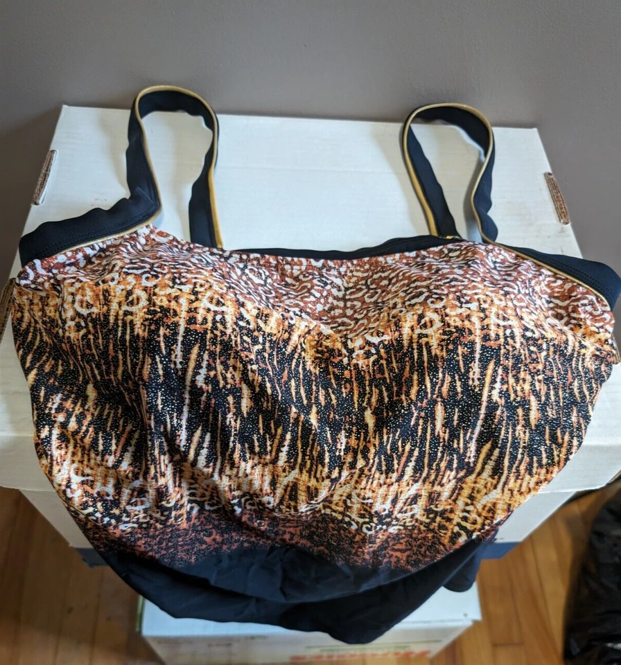 Alia Tankini Women's Size 12D/32D Colorful Black/Orange Abstract Swim Suit Top - Image 4 of 4