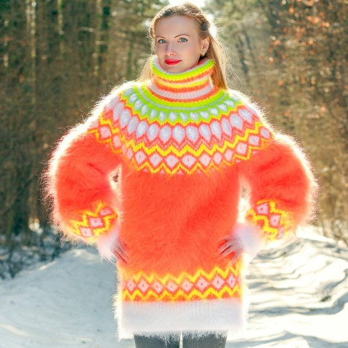 Orange mohair sweater fuzzy designer 