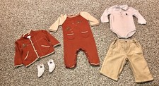 Janie and Jack Infant Boy Fall Layette 6-12 Months Burnt Orange  Tan Bear Set