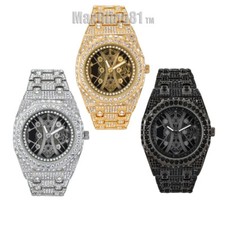 Men's Watch Luxury Bling Rapper Simulated Diamond Metal Hip Hop Full Iced Band