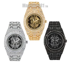 Men's Watch Luxury Bling Rapper Simulated Diamond Metal Hip Hop Full Iced Band