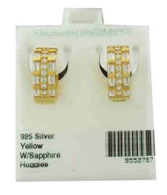 LAB CREATED WEISSE SAPHIRE 1,36 kt HUGGIES OHRRINGE 0,925 Silber (Gold) - Neu mit Etikett
