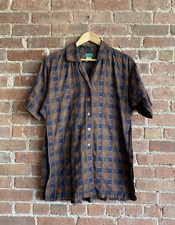 Vintage Kenzo Patchwork Jacquard Women  s Blouse, Sz 36 France Brown/Navy Blue