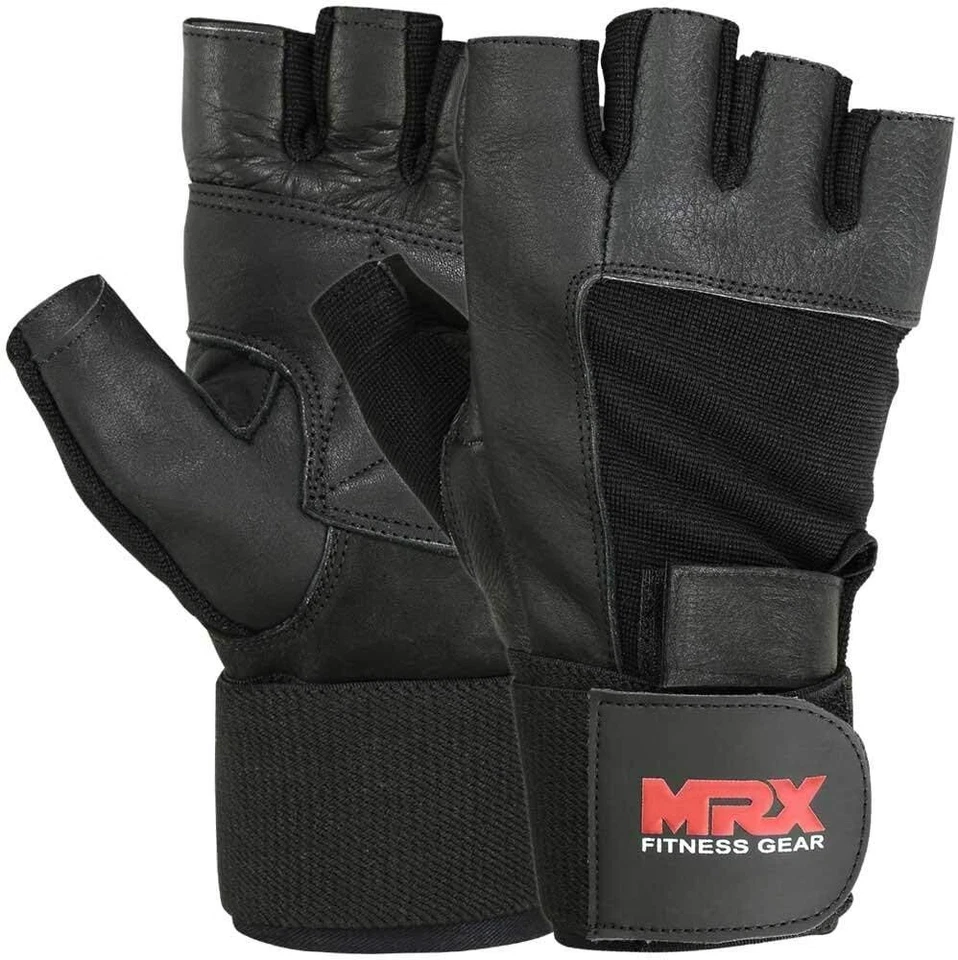 Weight Lifting Gym Gloves Fitness Training Workout Leather Exercise Black MRX   - Image 3 of 4
