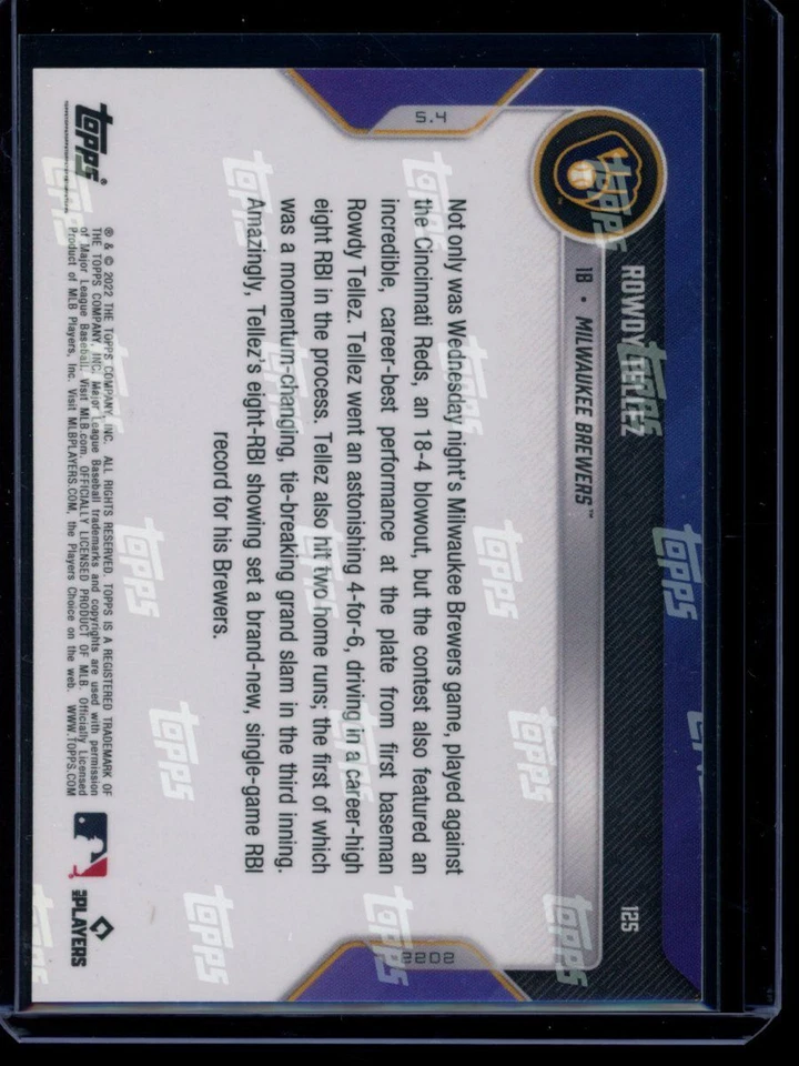 2022 Topps Now #125 Rowdy Tellez Blue Parallel Card #d 25/49 - Image 2 of 2