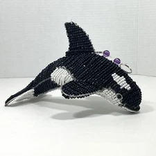 Beaded Black White Orca Killer Whale Sculpture Figure