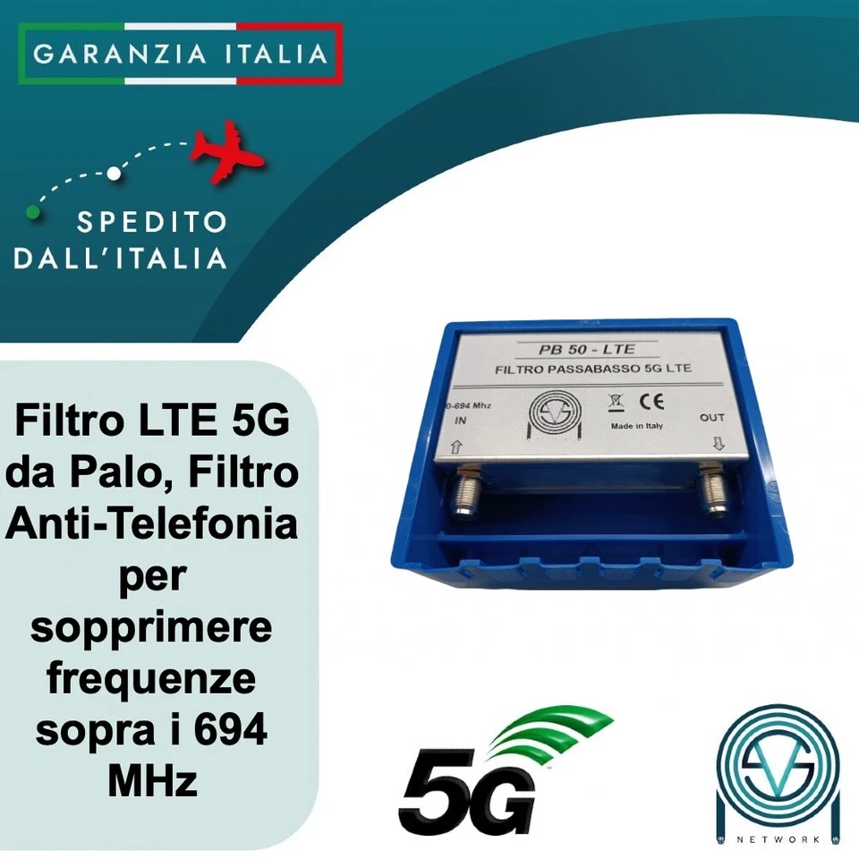 VSNETWORK Filtro 5G antenna TV da palo, elimina interferenza LTE 5G E21÷48, sopra 694 MHz