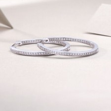 MOISSANITE Huggie Hoop Earrings 925 Sterling Silver Round Cut 0.88 Carat D VVS1