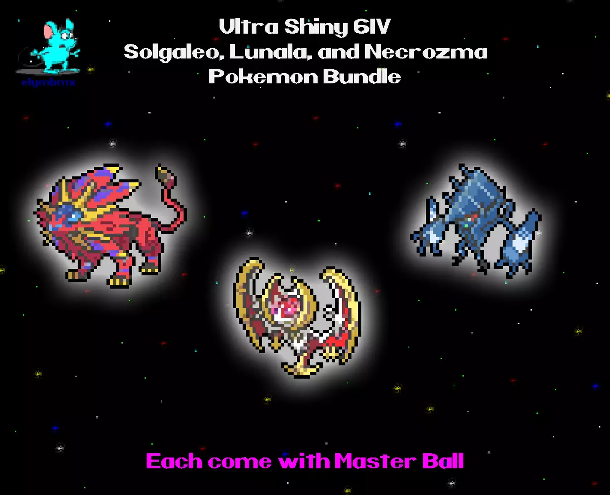 Shiny Necrozma, lunala and Solgaleo for Pokemon Sword and Shield + 3  Masterballs