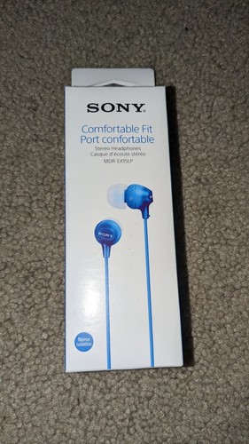 Sony MDR-EX15LP Comfortable Fit Stereo Headphones Earbuds Blue w/Noise Isolation
