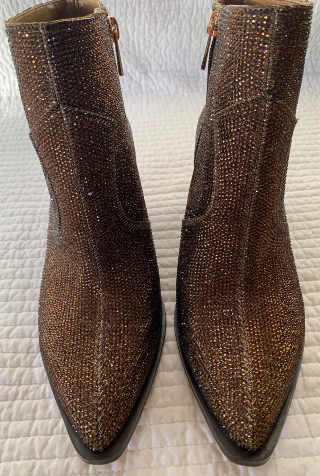JESSICA SIMPSON ZALOR RHINESTONE WESTERN BOOTIE BRONZE GLITTER GABOR