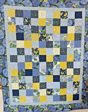 Handmade Patchwork Quilt, Blue Yellow Butterflies, 59" x 72", Sofa Throw, Cotton