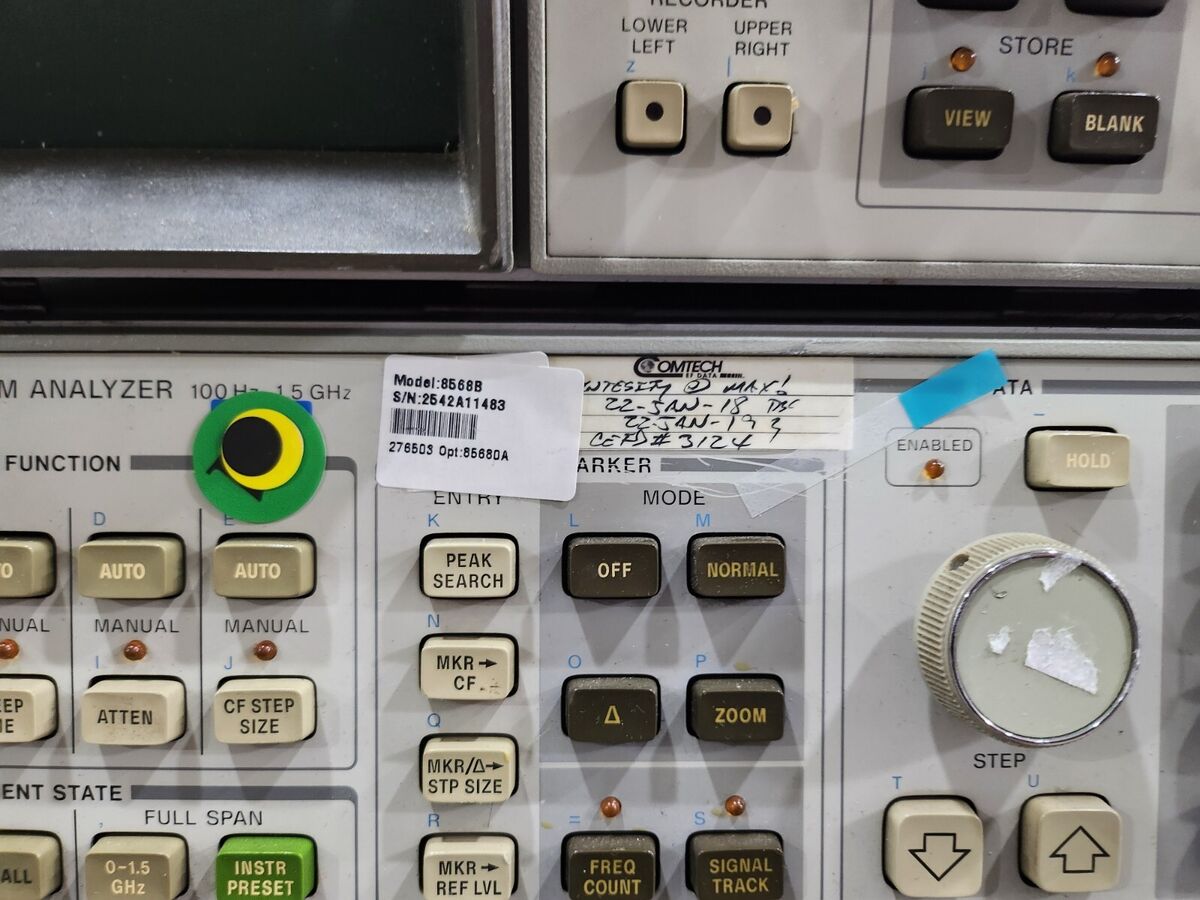 HP 8568B : Spectrum Analyzer, 100 Hz to 1500 MHz AS-IS (1483 HP 8568B : Spectrum Analyzer, 100 Hz to 1500 MHz AS-IS (1483