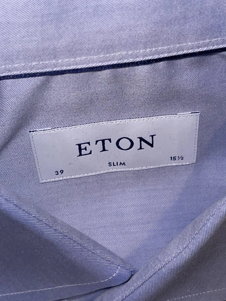 Eton Dress Shirt Mens 39 15.5 Light Blue Slim Fit Twill French Cuff Long Sleeve - Image 2 of 4